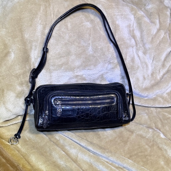 Brighton Handbags - Vintage Brighton black leather embossed purse with plaid lining